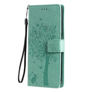 Custodia in pelle sintetica a vibrazione orizzontale con motivo ad albero e gatto con supporto e fessure per carte, portafoglio e cordino, For OPPO Realme 7, For Xiaomi Mi 10T Lite 5G