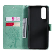 Custodia in pelle sintetica a vibrazione orizzontale con motivo ad albero e gatto con supporto e fessure per carte, portafoglio e cordino, For OPPO Realme 7, For Xiaomi Mi 10T Lite 5G