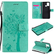 Custodia in pelle sintetica a vibrazione orizzontale con motivo ad albero e gatto con supporto e fessure per carte, portafoglio e cordino, For OPPO Realme 7i / C17, For Xiaomi Mi 10T / 10T Pro