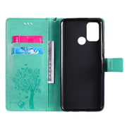 Custodia in pelle sintetica a vibrazione orizzontale con motivo ad albero e gatto con supporto e fessure per carte, portafoglio e cordino, For OPPO Realme 7i / C17, For Xiaomi Mi 10T / 10T Pro