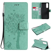 Custodia in pelle sintetica a vibrazione orizzontale con motivo ad albero e gatto con supporto e fessure per carte, portafoglio e cordino, For OPPO Reno4 Pro 4G, For OnePlus 8T