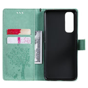 Custodia in pelle sintetica a vibrazione orizzontale con motivo ad albero e gatto con supporto e fessure per carte, portafoglio e cordino, For OPPO Reno4 Pro 4G, For OnePlus 8T