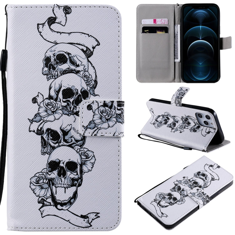 Custodia in pelle flip orizzontale per pittura con supporto, slot per schede e cordino, For iPhone 12 Pro Max