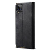 Custodia portafoglio in pelle con texture denim per Samsung