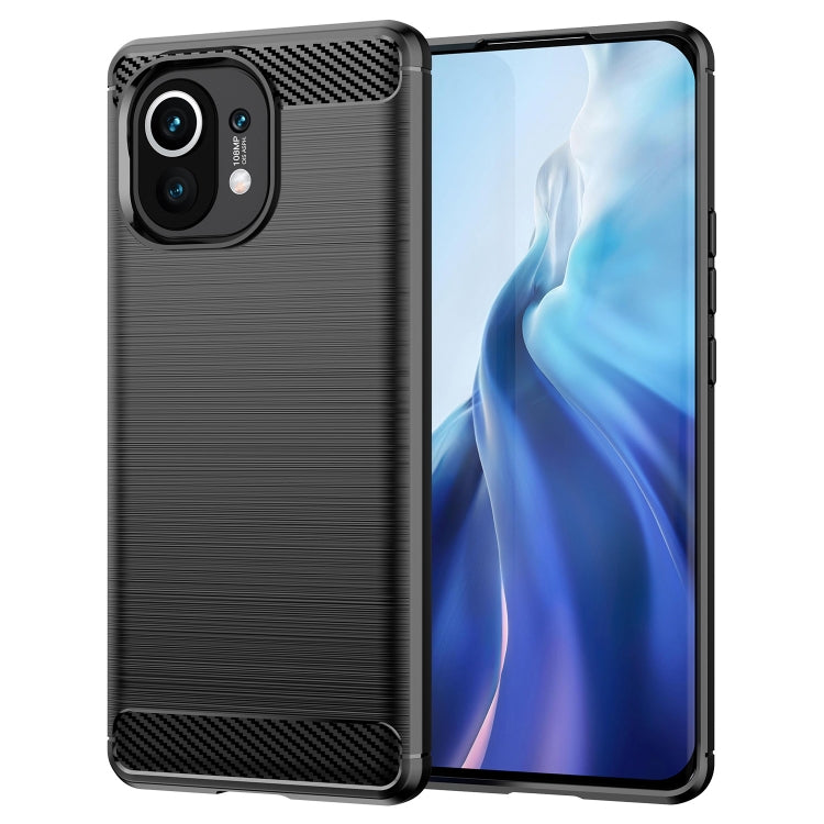 Custodia in TPU in fibra di carbonio con trama spazzolata, For Xiaomi Mi 11