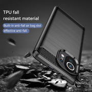 Custodia in TPU in fibra di carbonio con trama spazzolata, For Xiaomi Mi 11