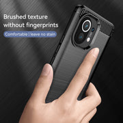 Custodia in TPU in fibra di carbonio con trama spazzolata, For Xiaomi Mi 11
