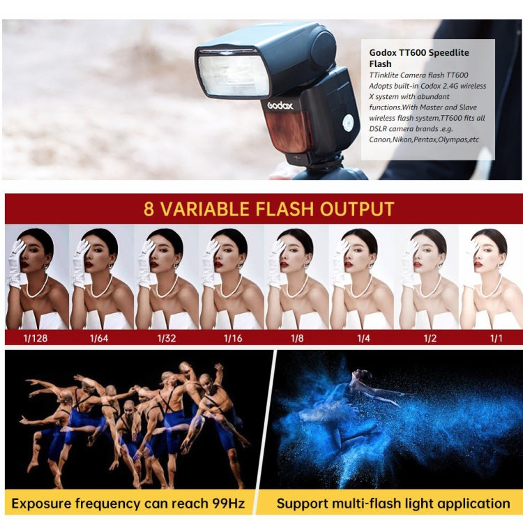 Godox TT600 2.4GHz Wireless 1/300s-1/2000s HSS Flash Speedlite Luce di riempimento superiore per fotocamere Canon/Nikon DSLR, TT600