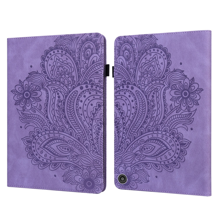 Custodia in pelle flip orizzontale con motivo in rilievo pavone TPU + PU con supporto e slot per carte e portafoglio e funzione sleep / wake-up, For Amazon Kindle Fire HD 10 2016/2017/2018/2019, For Amazon Kindle Fire HD 8 2020                         ...
