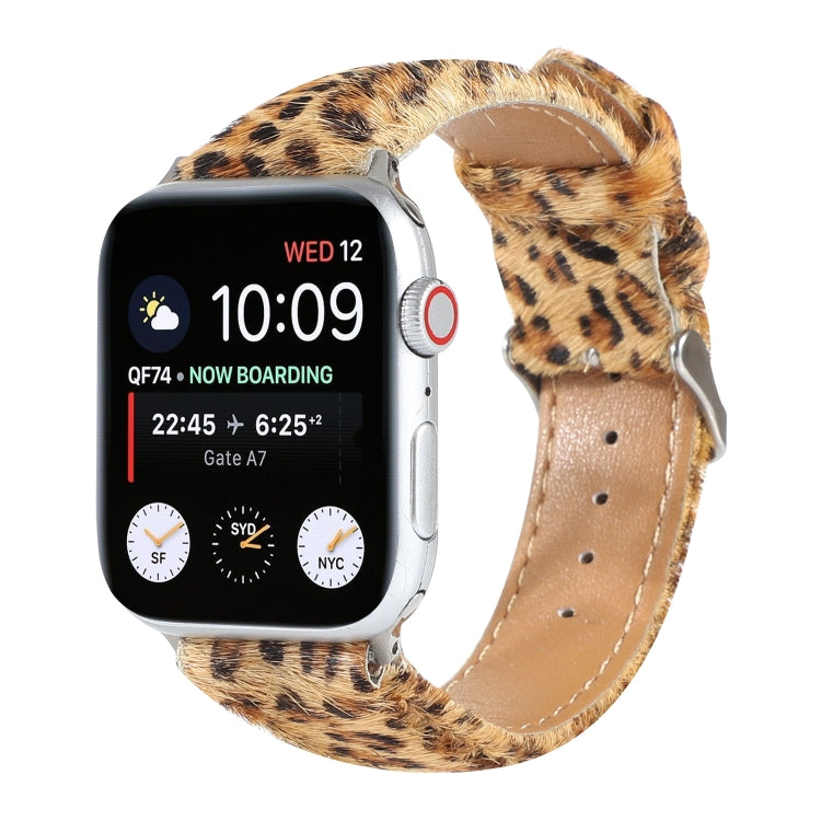 Cinturino per orologio in morbida pelle con stampa leopardata in crine di cavallo, For Apple Watch Ultra 49mm / Series 8&7 45mm / SE 2&6&SE&5&4 44mm / 3&2&1 42mm, For Apple Watch Series 8&7 41mm / SE 2&6&SE&5&4 40mm / 3&2&1 38mm                        ...