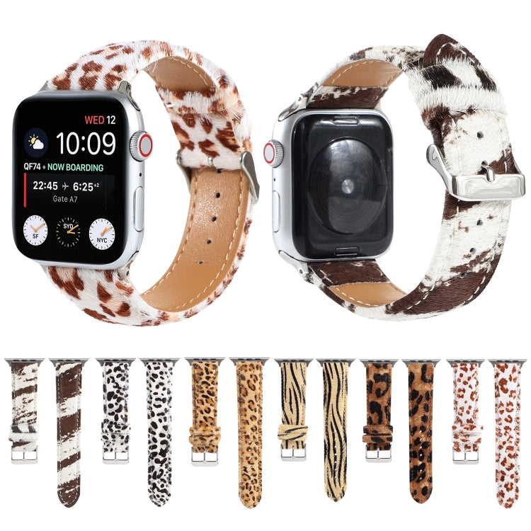 Cinturino per orologio in morbida pelle con stampa leopardata in crine di cavallo, For Apple Watch Ultra 49mm / Series 8&7 45mm / SE 2&6&SE&5&4 44mm / 3&2&1 42mm, For Apple Watch Series 8&7 41mm / SE 2&6&SE&5&4 40mm / 3&2&1 38mm                        ...
