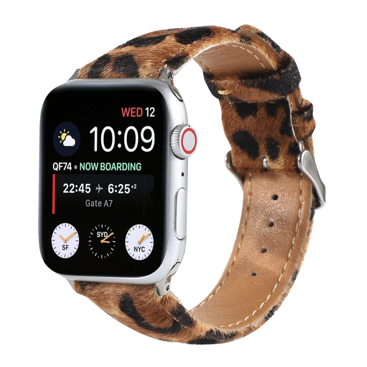 Cinturino per orologio in morbida pelle con stampa leopardata in crine di cavallo, For Apple Watch Ultra 49mm / Series 8&7 45mm / SE 2&6&SE&5&4 44mm / 3&2&1 42mm, For Apple Watch Series 8&7 41mm / SE 2&6&SE&5&4 40mm / 3&2&1 38mm                        ...