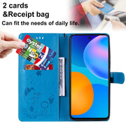 Custodia in pelle a ribalta orizzontale antiurto con motivo a goffratura Cat Bee con supporto, slot per schede e portafoglio, For Huawei P Smart 2021, For Huawei Y9a, For Nokia 2.4, For Nokia 3.4