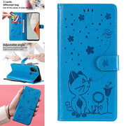 Custodia in pelle a ribalta orizzontale antiurto con motivo a goffratura Cat Bee con supporto, slot per schede e portafoglio, For OnePlus Nord N100 5G