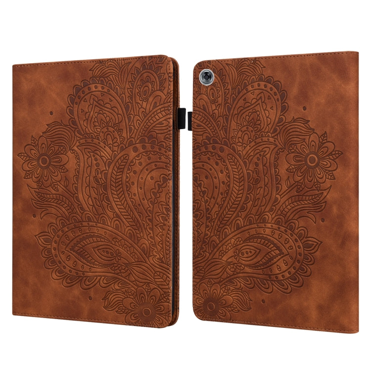 Custodia in pelle flip orizzontale con motivo in rilievo pavone TPU + PU con supporto e slot per carte e portafoglio e funzione sleep / wake-up, For Huawei Mediapad Enjoy Tablet 2 10.1, For Huawei MediaPad M5 lite 10.1, For Huawei MatePad 10.4         ...