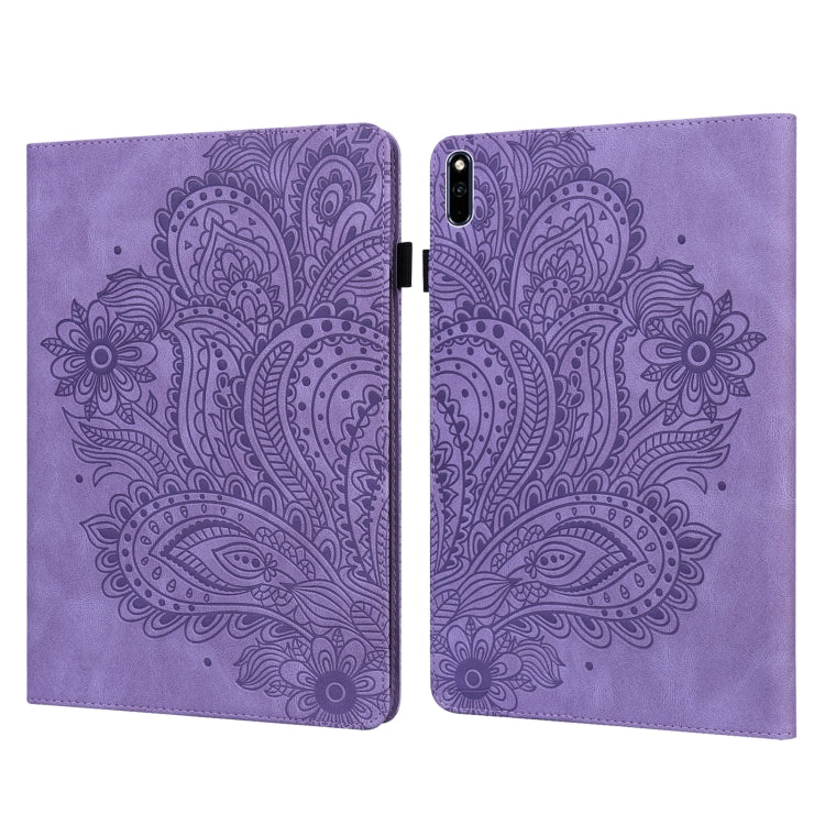 Custodia in pelle flip orizzontale con motivo in rilievo pavone TPU + PU con supporto e slot per carte e portafoglio e funzione sleep / wake-up, For Huawei Mediapad Enjoy Tablet 2 10.1, For Huawei MediaPad M5 lite 10.1, For Huawei MatePad 10.4         ...