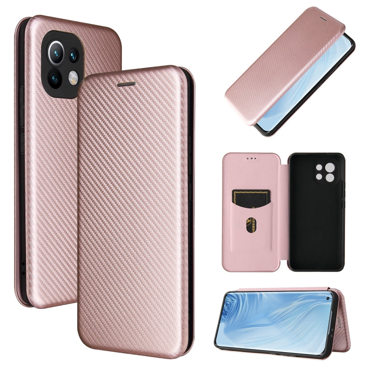 Struttura in fibra di carbonio Flip orizzontale magnetico Custodia in pelle TPU + PC + PU con slot per schede, For Xiaomi Mi 11