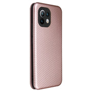 Struttura in fibra di carbonio Flip orizzontale magnetico Custodia in pelle TPU + PC + PU con slot per schede, For Xiaomi Mi 11