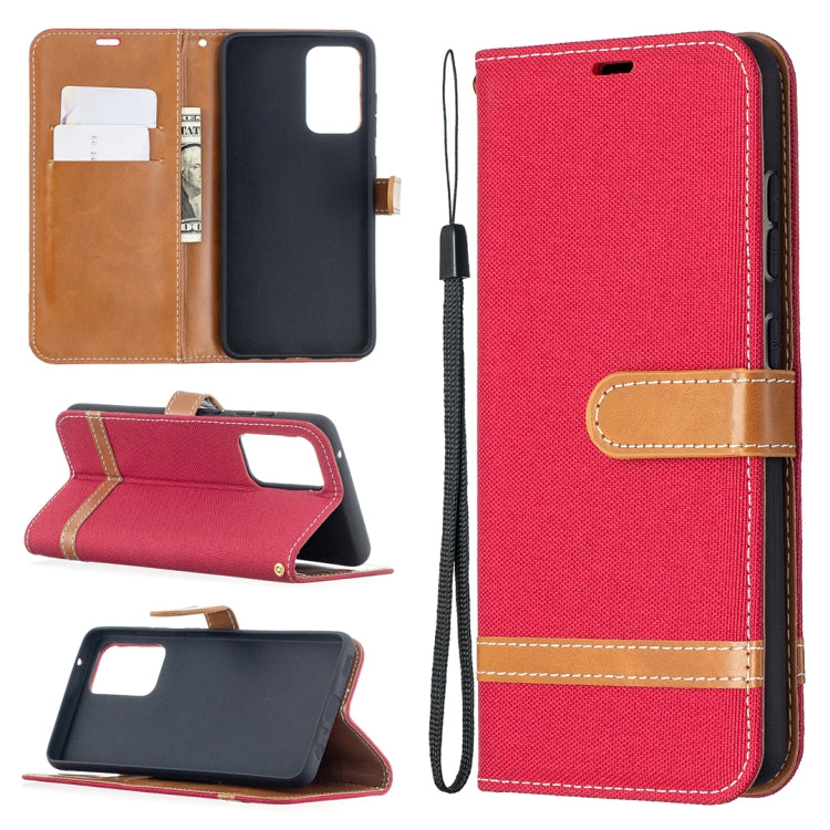 Custodia portafoglio in pelle con denim per Samsung Galaxy A72