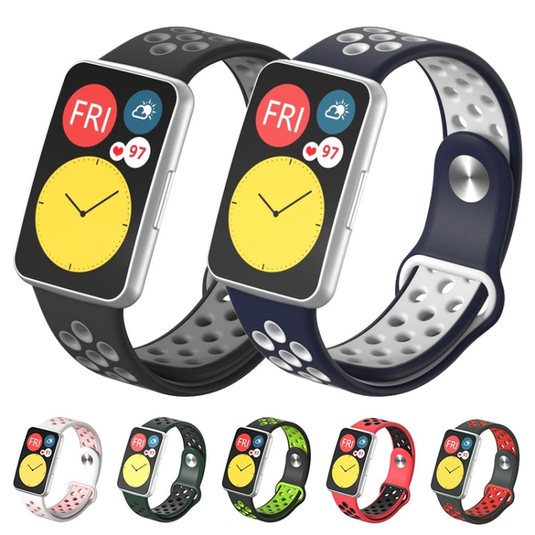 Per cinturino di ricambio per cinturino di ricambio con fibbia inversa bicolore in silicone Huawei Watch Fit