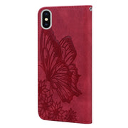 Custodia in pelle a vibrazione orizzontale con goffratura farfalle effetto pelle retrò con supporto, slot per carte e portafoglio, For iPhone XS Max