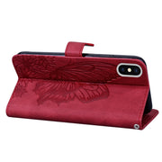 Custodia in pelle a vibrazione orizzontale con goffratura farfalle effetto pelle retrò con supporto, slot per carte e portafoglio, For iPhone XS Max
