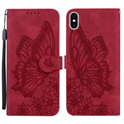 Custodia in pelle a vibrazione orizzontale con goffratura farfalle effetto pelle retrò con supporto, slot per carte e portafoglio, For iPhone XS Max