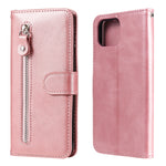 Custodia portafoglio in pelle con zip per smartphone compatibili