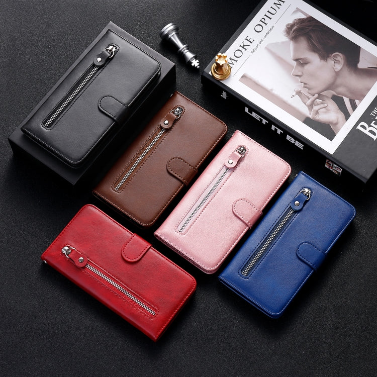 Custodia portafoglio in pelle con zip per smartphone compatibili