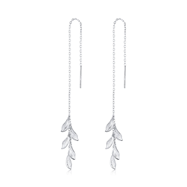 Orecchini da donna a foglia lunga stile semplice in argento sterling S925, Long Leaves