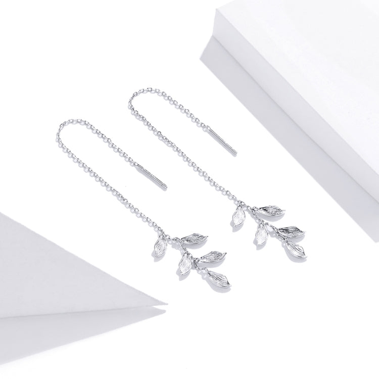 Orecchini da donna a foglia lunga stile semplice in argento sterling S925, Long Leaves