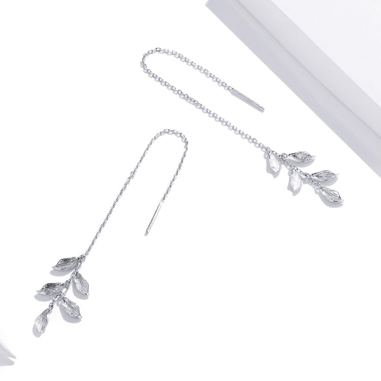 Orecchini da donna a foglia lunga stile semplice in argento sterling S925, Long Leaves