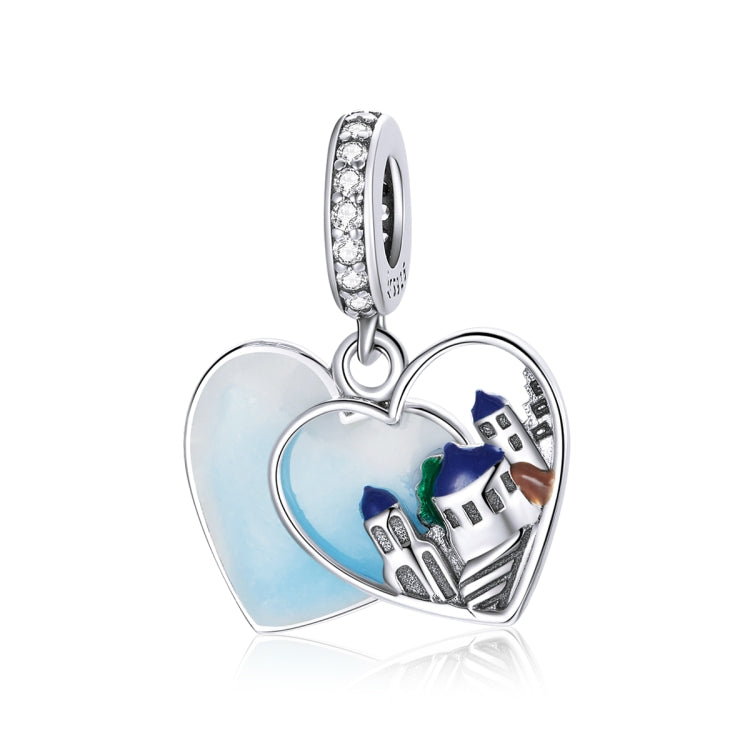 Accessori per collane fai da te con ciondolo a forma di cuore in argento sterling S925 con paesaggi affascinanti, Charming Scenery Heart