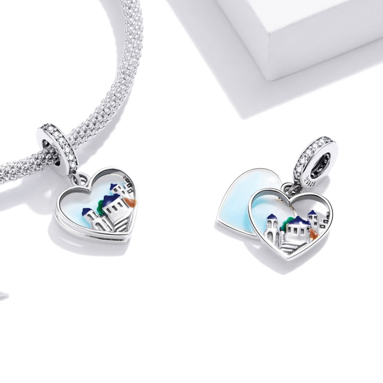 Accessori per collane fai da te con ciondolo a forma di cuore in argento sterling S925 con paesaggi affascinanti, Charming Scenery Heart