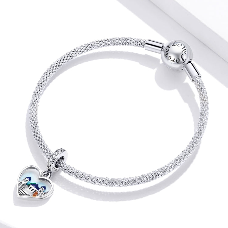 Accessori per collane fai da te con ciondolo a forma di cuore in argento sterling S925 con paesaggi affascinanti, Charming Scenery Heart