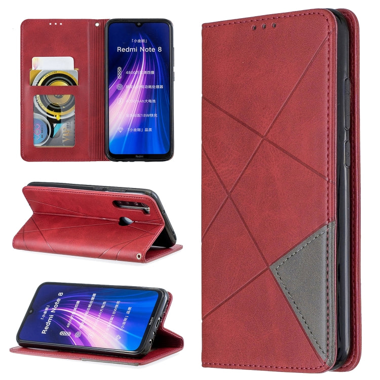 Custodia in pelle magnetica a rotazione orizzontale con struttura a rombo con supporto e slot per schede, For Xiaomi Redmi Note 8, For Xiaomi Redmi Note 8 Pro