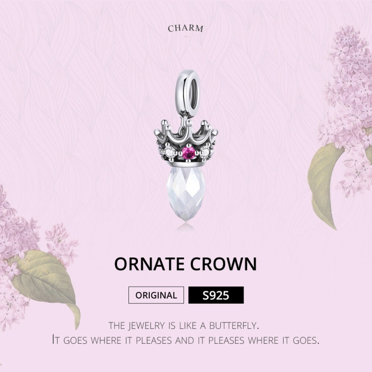 Accessori per collana braccialetto fai-da-te con pendente a corona ornato in argento sterling S925, Ornate Crown