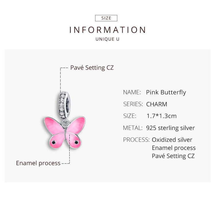 Accessori per collana braccialetto fai da te con ciondolo farfalla rosa in argento sterling S925, Pink Butterfly