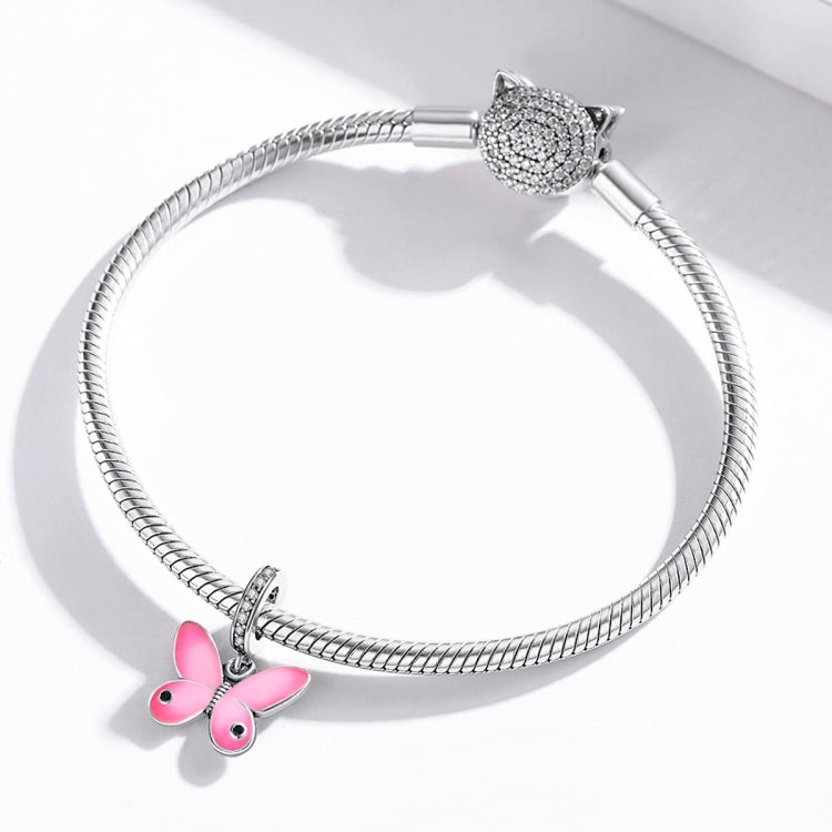 Accessori per collana braccialetto fai da te con ciondolo farfalla rosa in argento sterling S925, Pink Butterfly