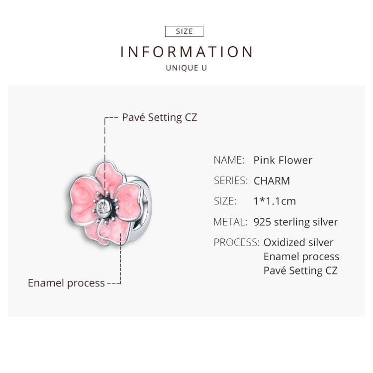 Accessori per collana braccialetto fai-da-te con perline di fiori rosa in argento sterling S925, Pink Flower