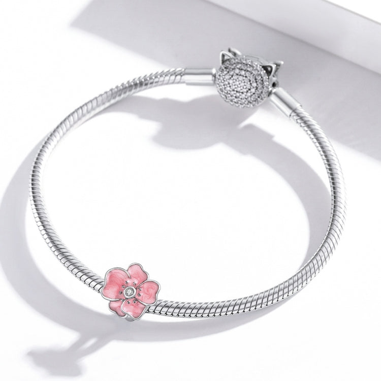 Accessori per collana braccialetto fai-da-te con perline di fiori rosa in argento sterling S925, Pink Flower