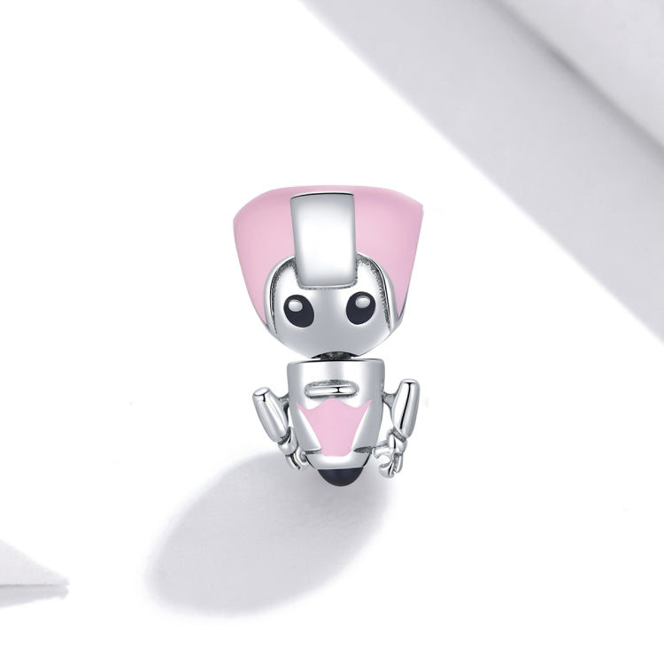 Accessori per collana braccialetto fai-da-te con perline robot rosa in argento sterling S925, Pink Robot