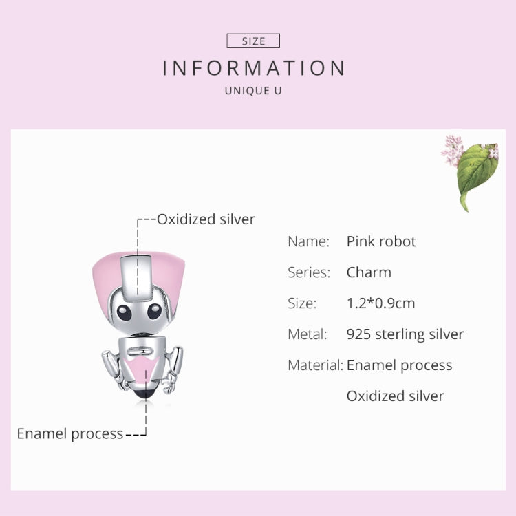 Accessori per collana braccialetto fai-da-te con perline robot rosa in argento sterling S925, Pink Robot