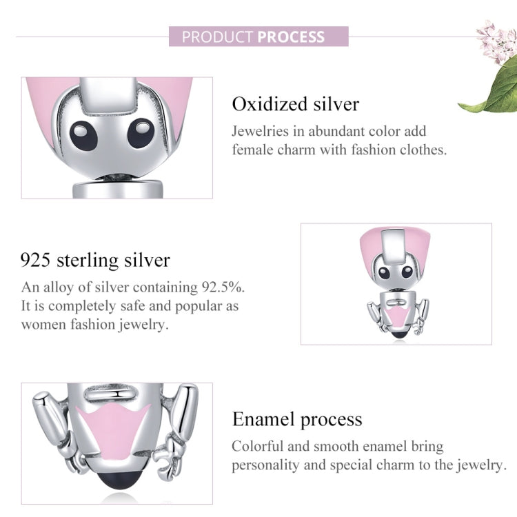 Accessori per collana braccialetto fai-da-te con perline robot rosa in argento sterling S925, Pink Robot