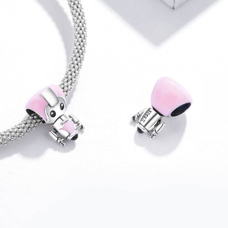 Accessori per collana braccialetto fai-da-te con perline robot rosa in argento sterling S925, Pink Robot