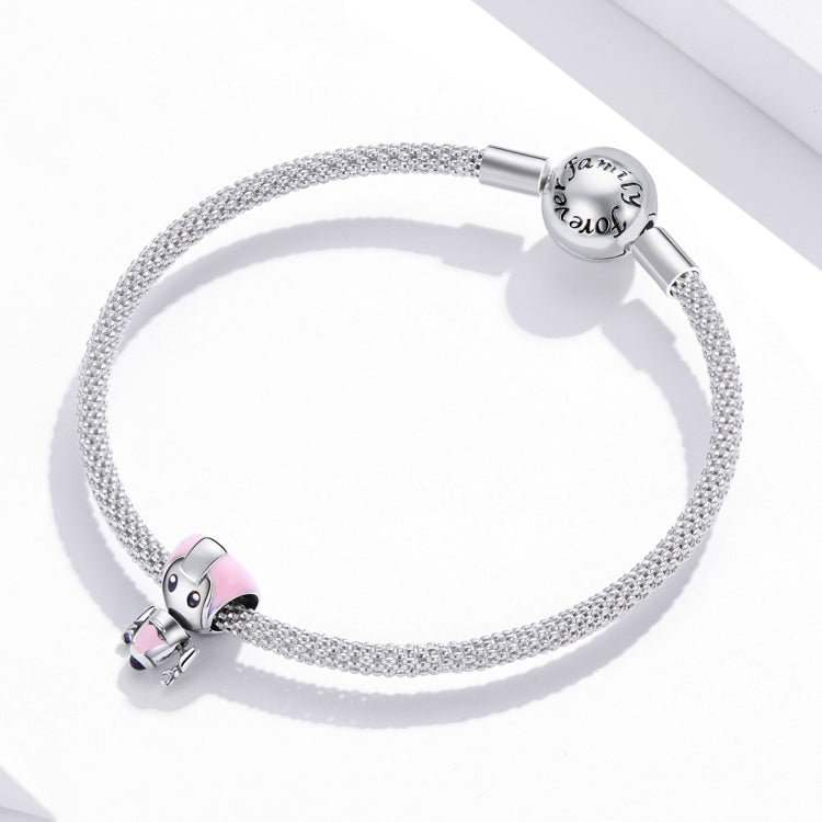 Accessori per collana braccialetto fai-da-te con perline robot rosa in argento sterling S925, Pink Robot