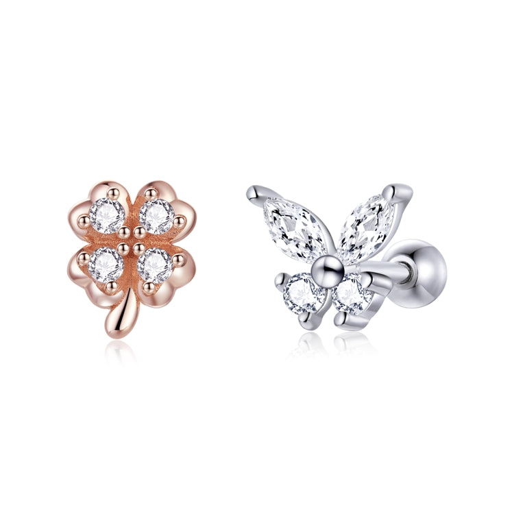 Orecchini da donna con farfalla e trifoglio in argento sterling S925, Clover Butterfly