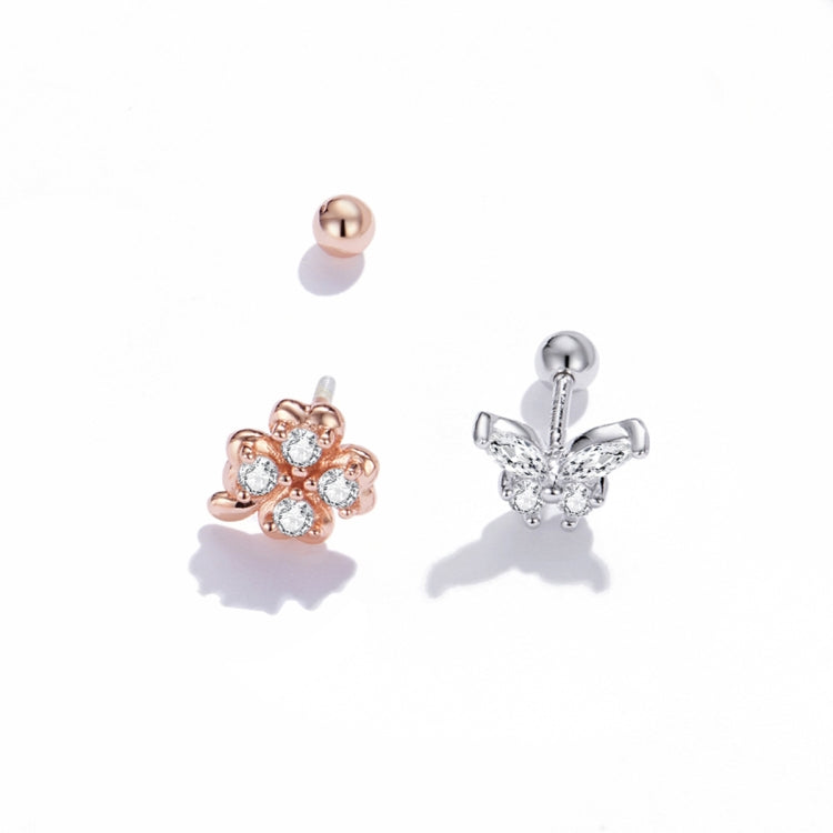 Orecchini da donna con farfalla e trifoglio in argento sterling S925, Clover Butterfly