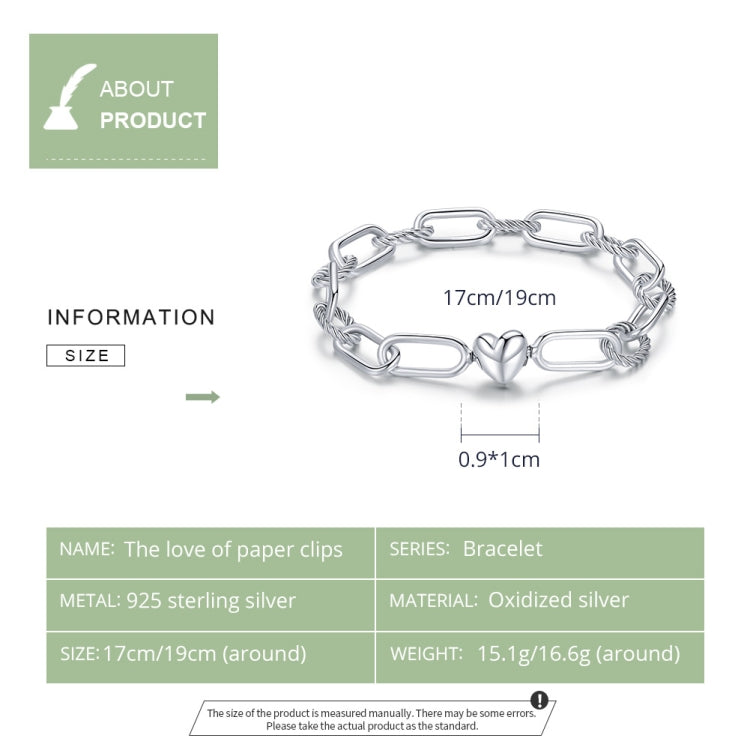 Gioielli da donna con bracciale in argento sterling S925 Paperclip Love, 17cm, 19cm