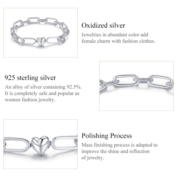 Gioielli da donna con bracciale in argento sterling S925 Paperclip Love, 17cm, 19cm
